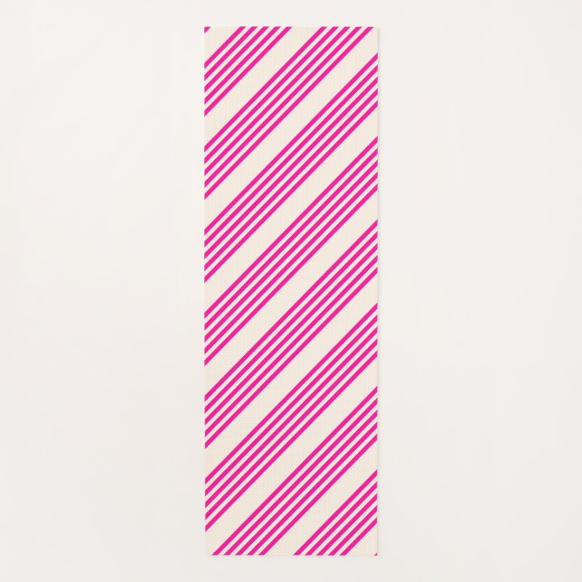 Fuchsia and beige five stripes pattern yoga mat (Front)