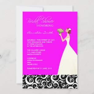 Fuchsia and Black Bridal Shower Invitations