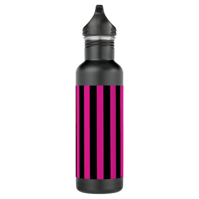 Fuchsia and black candy stripes 710 ml water bottle (Right)