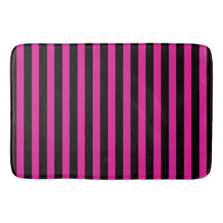 Fuchsia and black candy stripes bath mat