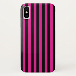 Fuchsia and black candy stripes iPhone x case