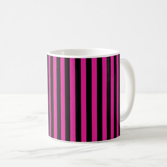 Fuchsia and black candy stripes coffee mug (Front Right)