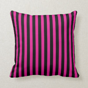 Fuchsia and black candy stripes cushion