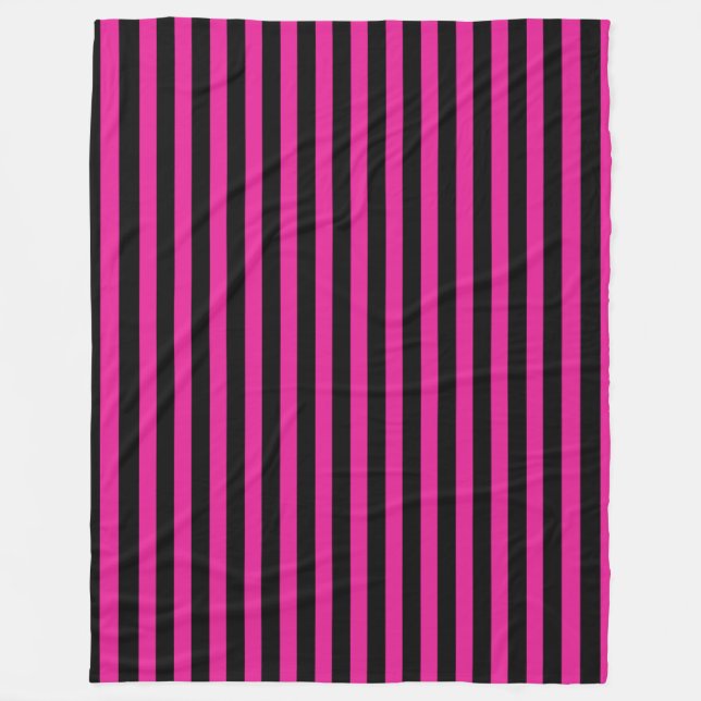 Fuchsia and black candy stripes fleece blanket (Front)