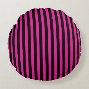 Fuchsia and black candy stripes round cushion