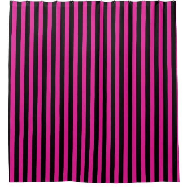 Fuchsia and black candy stripes shower curtain (Front)