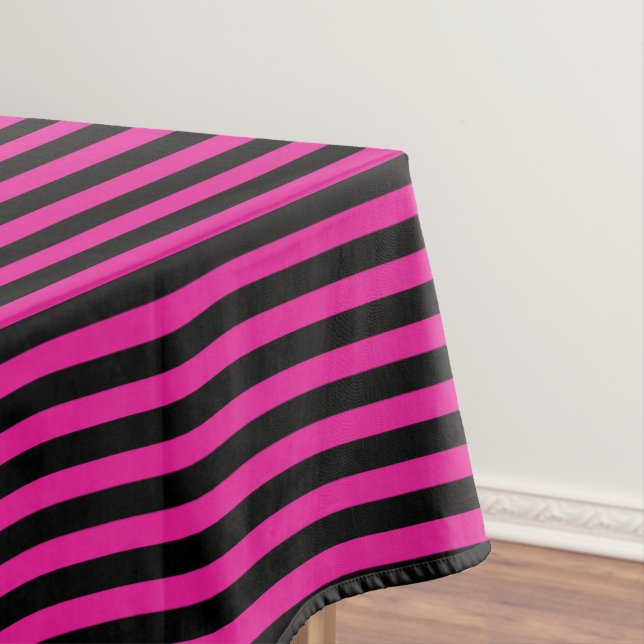 Fuchsia and black candy stripes tablecloth (In Situ)