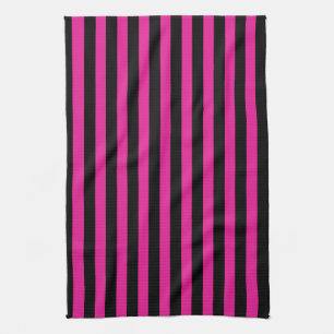 Fuchsia and black candy stripes tea towel