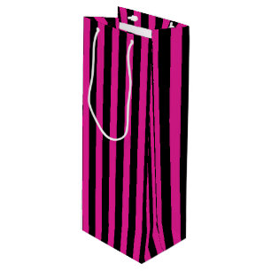 Fuchsia and black candy stripes wine gift bag