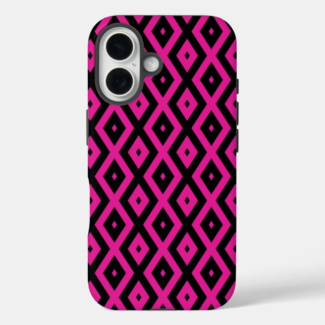 Fuchsia and black diamond pattern Case-Mate iPhone case (Back)
