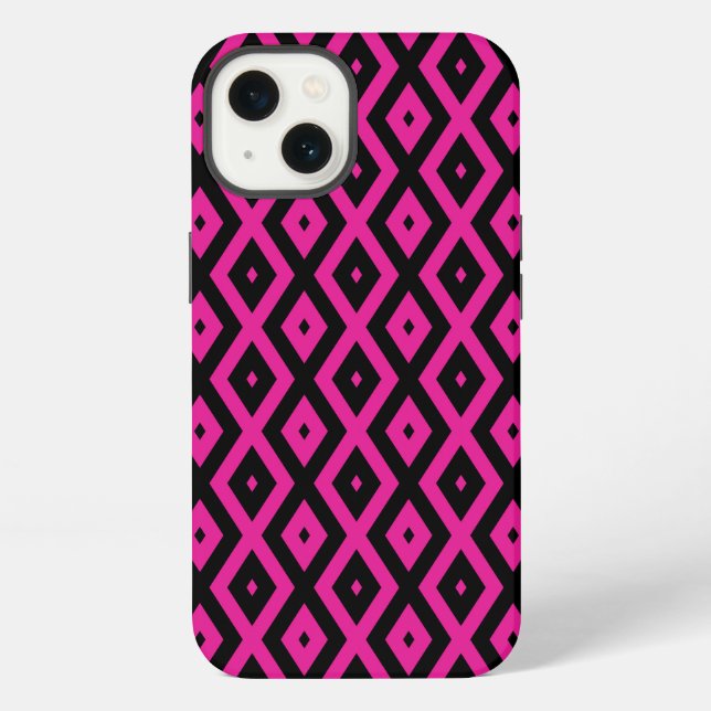 Fuchsia and black diamond pattern Case-Mate iPhone Case (Back)