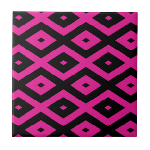 Fuchsia and black diamond pattern ceramic tile