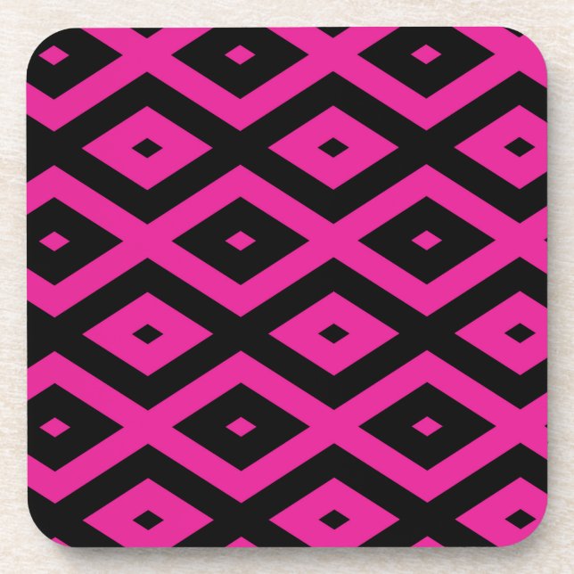 Fuchsia and black diamond pattern coaster (Front)