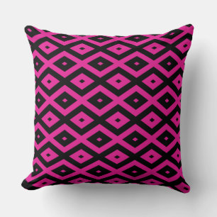 Fuchsia and black diamond pattern cushion