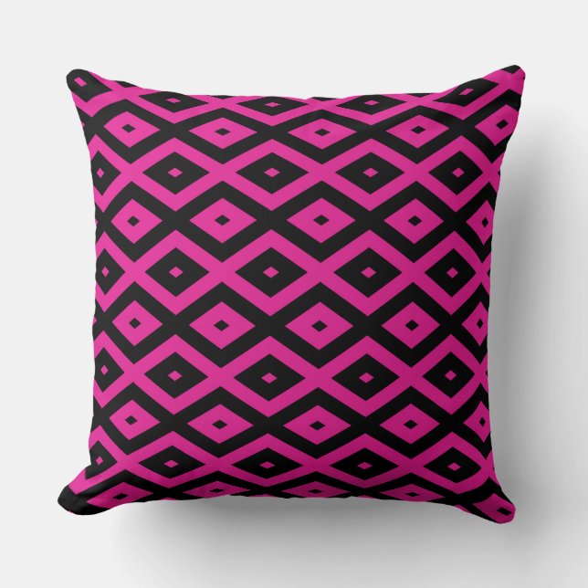Fuchsia and black diamond pattern cushion (Front)