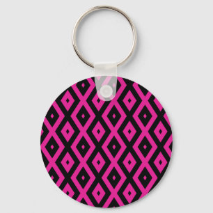 Fuchsia and black diamond pattern key ring