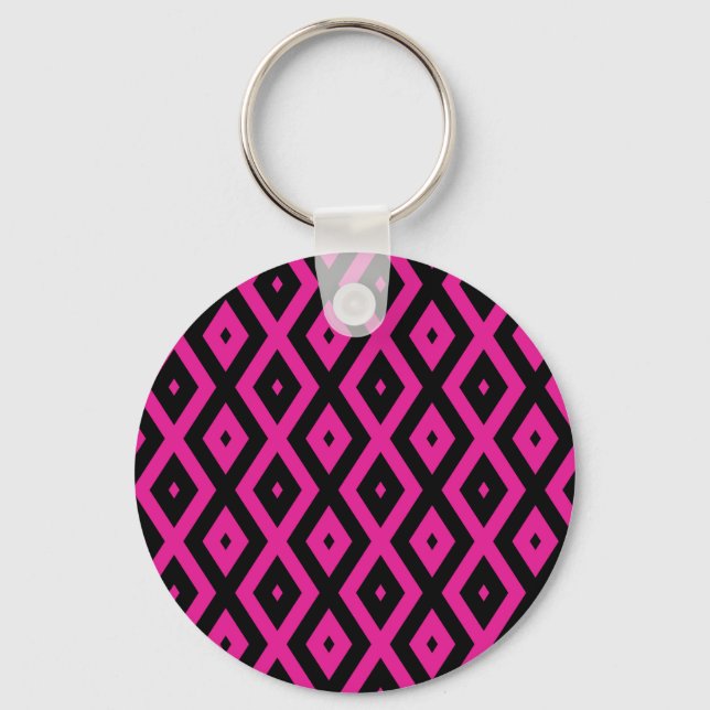 Fuchsia and black diamond pattern key ring (Front)