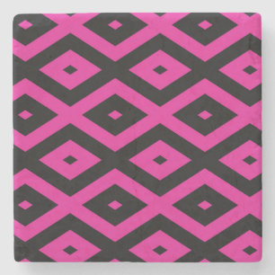 Fuchsia and black diamond pattern stone coaster