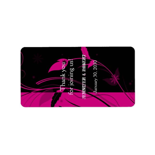 Fuchsia and Black Floral Wedding Lip Balm Label (Front)