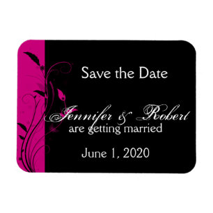 Fuchsia and Black Floral Wedding Save the Date Magnet