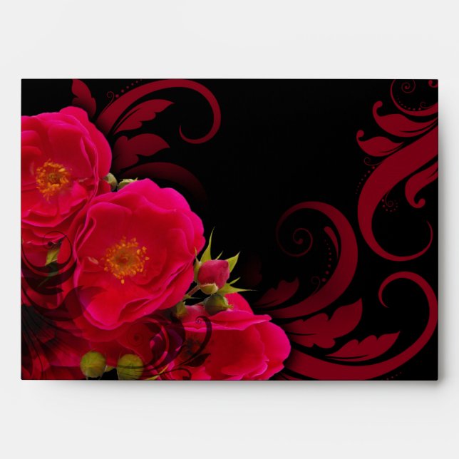 Fuchsia and Black Garden Rose with Swirl Envelope (Front)