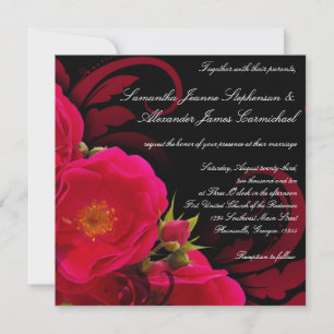 Fuchsia and Black Garden Rose with Swirl Square Invitation