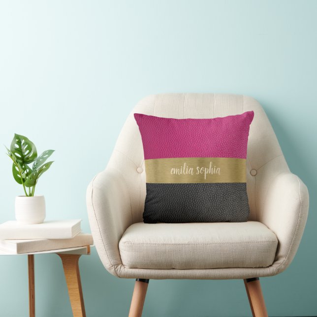 Fuchsia and Black Personalised Cushion (Chair)