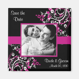 Fuchsia and Black Save the Date photo magnets
