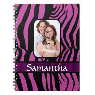 Fuchsia and black zebra print notebook