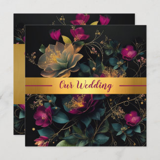 Fuchsia and Blue Spring Garden Wedding Invitation