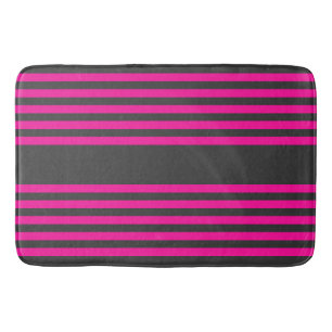 Fuchsia and charcoal five stripes pattern bath mat
