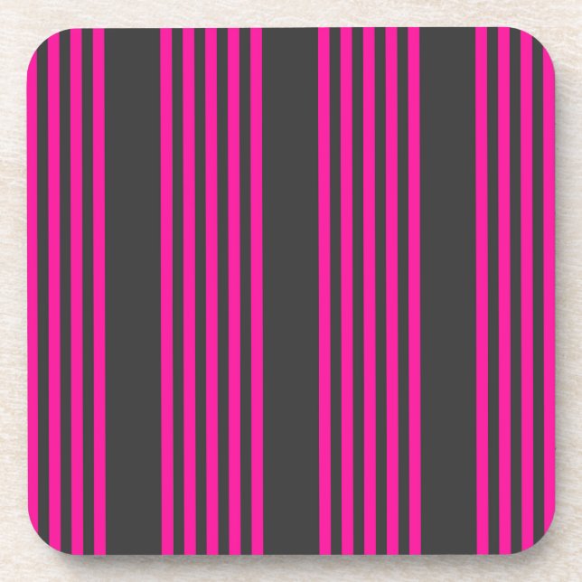 Fuchsia and charcoal five stripes pattern coaster (Front)