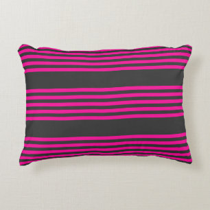Fuchsia and charcoal five stripes pattern decorative cushion