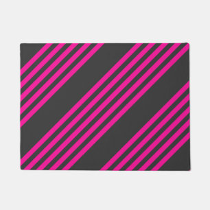 Fuchsia and charcoal five stripes pattern doormat