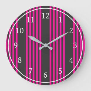 Fuchsia and charcoal five stripes pattern large clock