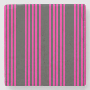Fuchsia and charcoal five stripes pattern stone coaster