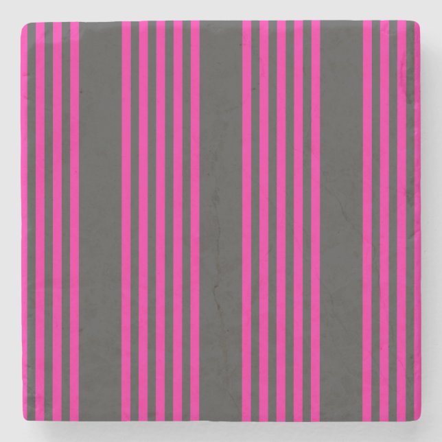 Fuchsia and charcoal five stripes pattern stone coaster (Front)