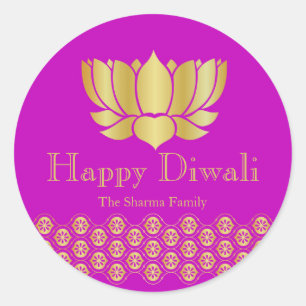 Fuchsia and Gold Diwali Party Favour Classic Round Sticker