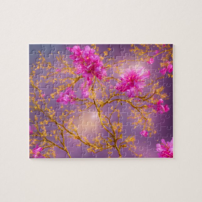 Fuchsia and Gold Florals Jigsaw Puzzle (Horizontal)