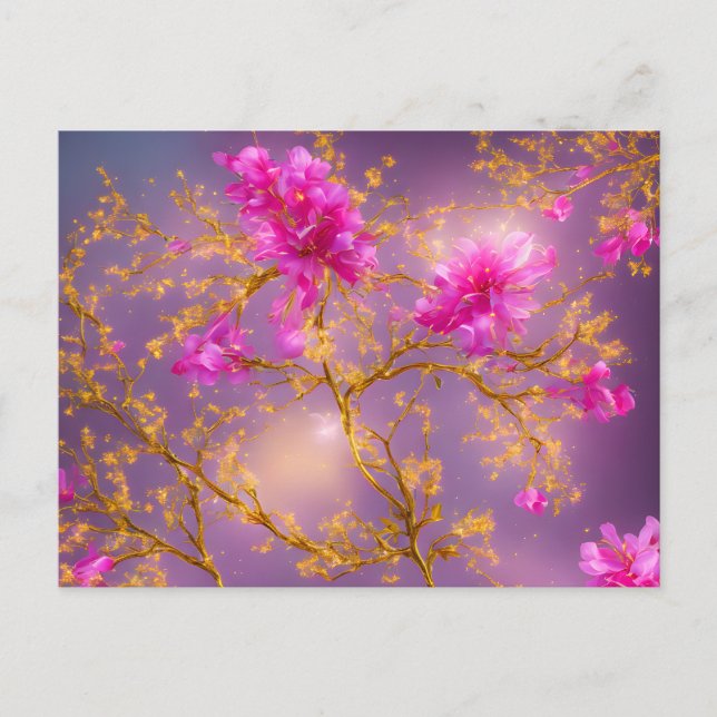 Fuchsia and Gold Florals Postcard (Front)