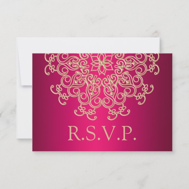 FUCHSIA AND GOLD INDIAN RESPONSE RSVP CARD (Front)