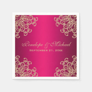 Fuchsia and Gold Indian Style Wedding Napkin