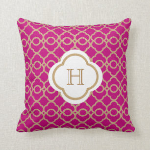 Fuchsia and Gold Moroccan Monogram Cushion