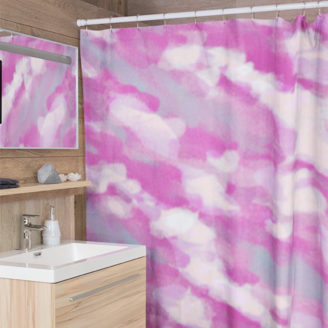 Fuchsia and Grey Watercolor Shower Curtain (Creator Uploaded)