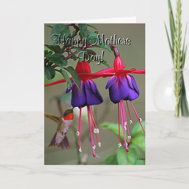 Fuchsia and Hummingbird Mothers Day Card (Front)