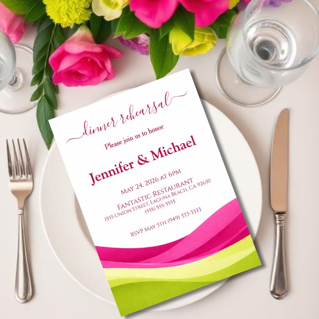 Fuchsia and Lime Green Dinner Rehearsal  Invitation (Fuchsia and Lime Green Dinner Rehearsal  Invitation )
