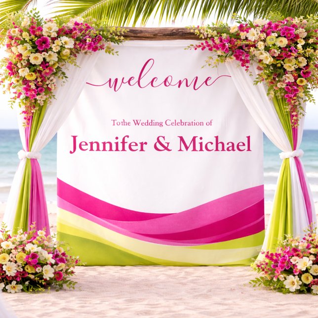 Fuchsia and Lime Green Wedding Sign Tapestry (Fuchsia and Lime Green Wedding Sign Tapestry )