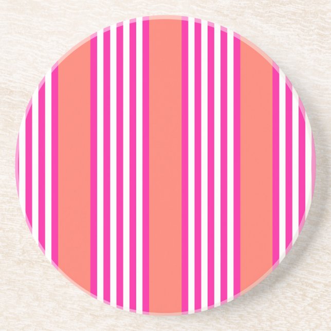 Fuchsia and living coral five stripes pattern coaster (Front)