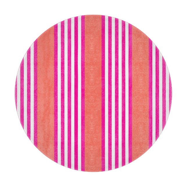 Fuchsia and living coral five stripes pattern cutting board (Front)