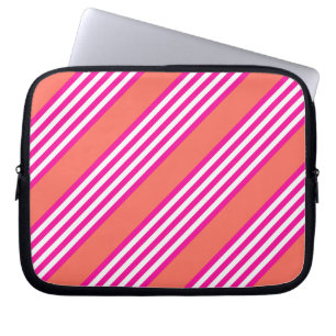 Fuchsia and living coral five stripes pattern laptop sleeve